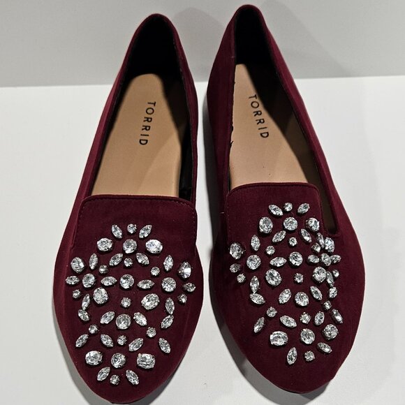 Torrid Maroon Rhinestone Embellished Loafers Flats 8W - Picture 3 of 10